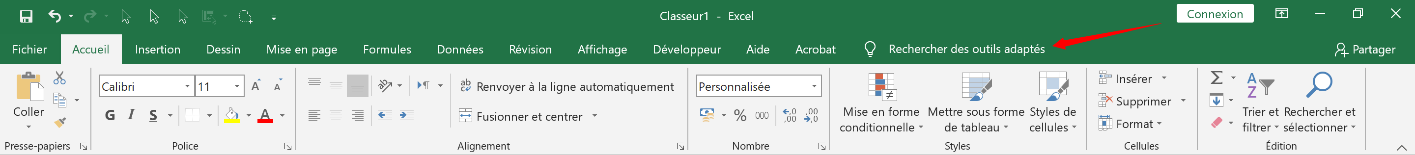 Menu aide intégré dans Excel