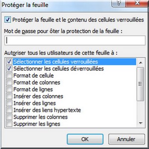 Protéger les feuilles - bouton protéger feuille boite de dialogue