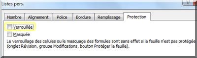 Protéger les cellules  - Format / protection / Verrouillé