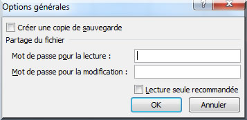 Protéger un classeur avec un mot de passe - Enregister / outils / Inscription mot de passe
