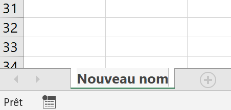 Résultat après saisie du nouveau nom de la feuille