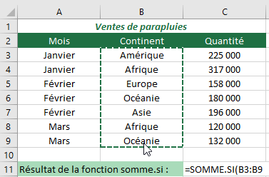 Fonction somme.si tutoriel - étape 2 