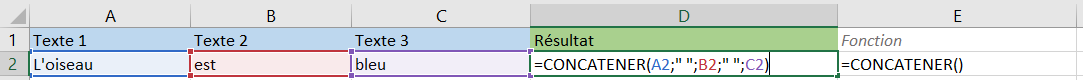 Formule: CONCATENER() - Assembler le texte 