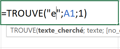 Sélection de données de la fonction TROUVE