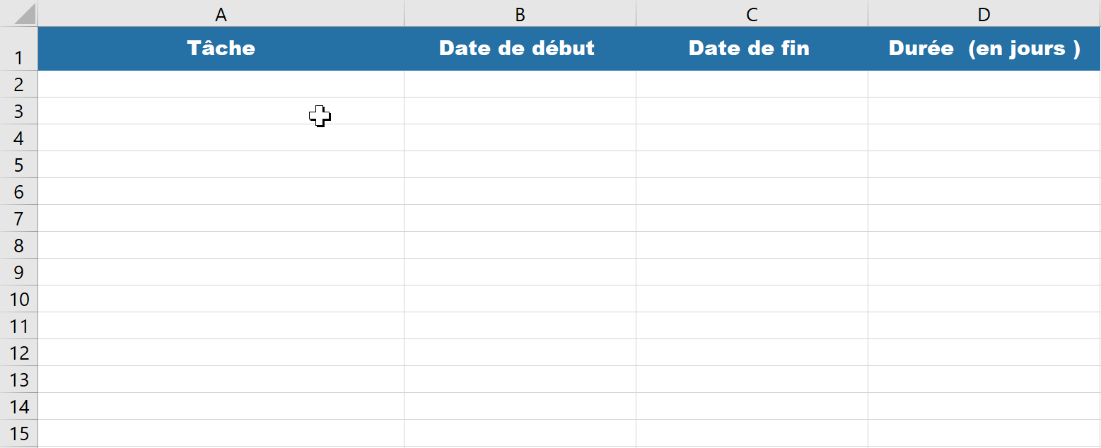 En-tête tableau exemple diagramme de gantt