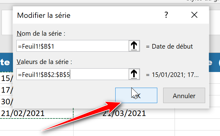 OK pour selection de donnée exemple diagramme de gantt 