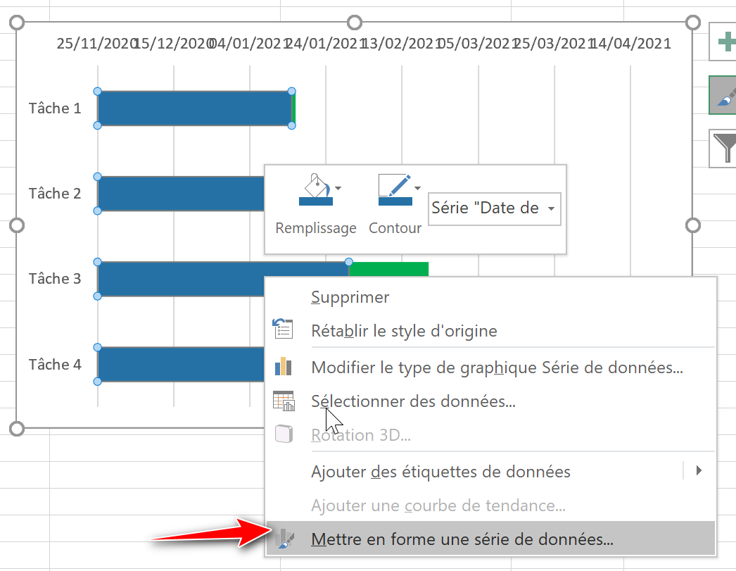  Mettre en forme une série de donnéesexemple diagramme de gantt 