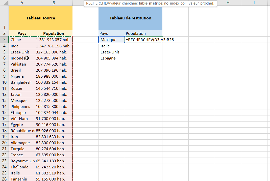 Fonction recherchev -
table matrice