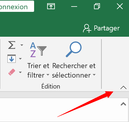 Ruban dans Excel - Flêche pour le masquer