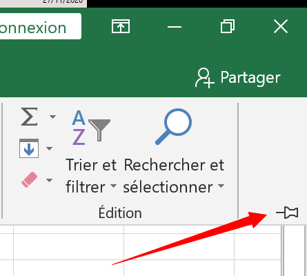 Ruban dans Excel - Punaise punaise pour le maintenir ouvert