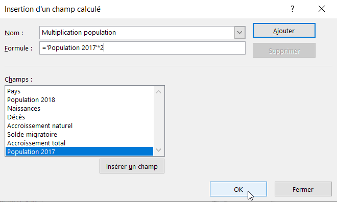 Tableau croisé dynamique - Insertion d'un champs calculé -exemple